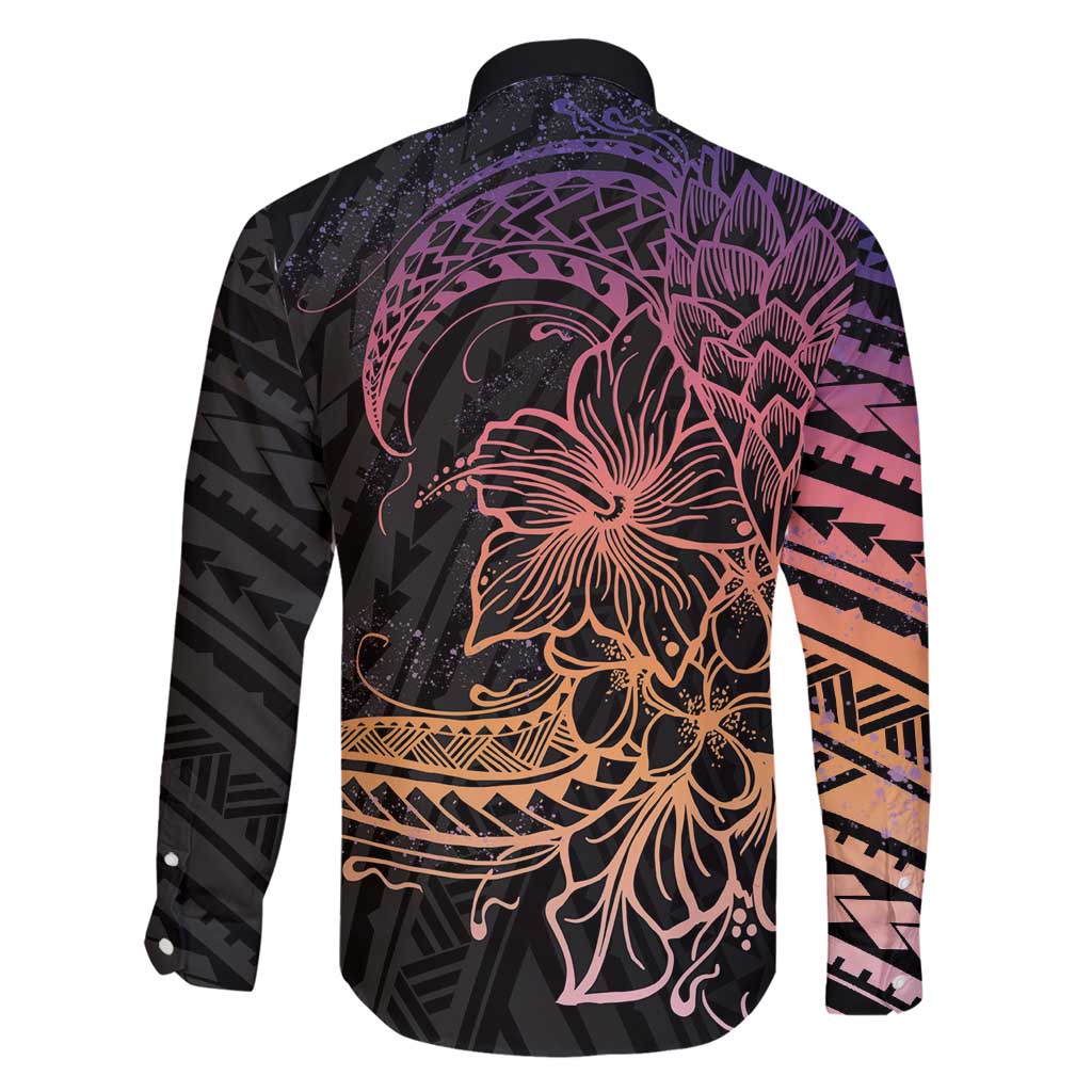 Floral Polynesian Hibiscus Tattoo Family Matching Mermaid Dress and Hawaiian Shirt Peach Gradient Style LT9 - Polynesian Pride