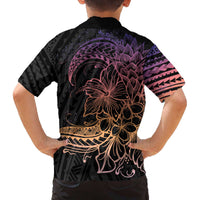 Floral Polynesian Hibiscus Tattoo Family Matching Off Shoulder Short Dress and Hawaiian Shirt Peach Gradient Style