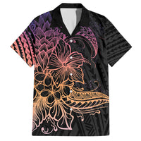 Floral Polynesian Hibiscus Tattoo Family Matching Short Sleeve Bodycon Dress and Hawaiian Shirt Peach Gradient Style LT9 Dad's Shirt - Short Sleeve Peach - Polynesian Pride