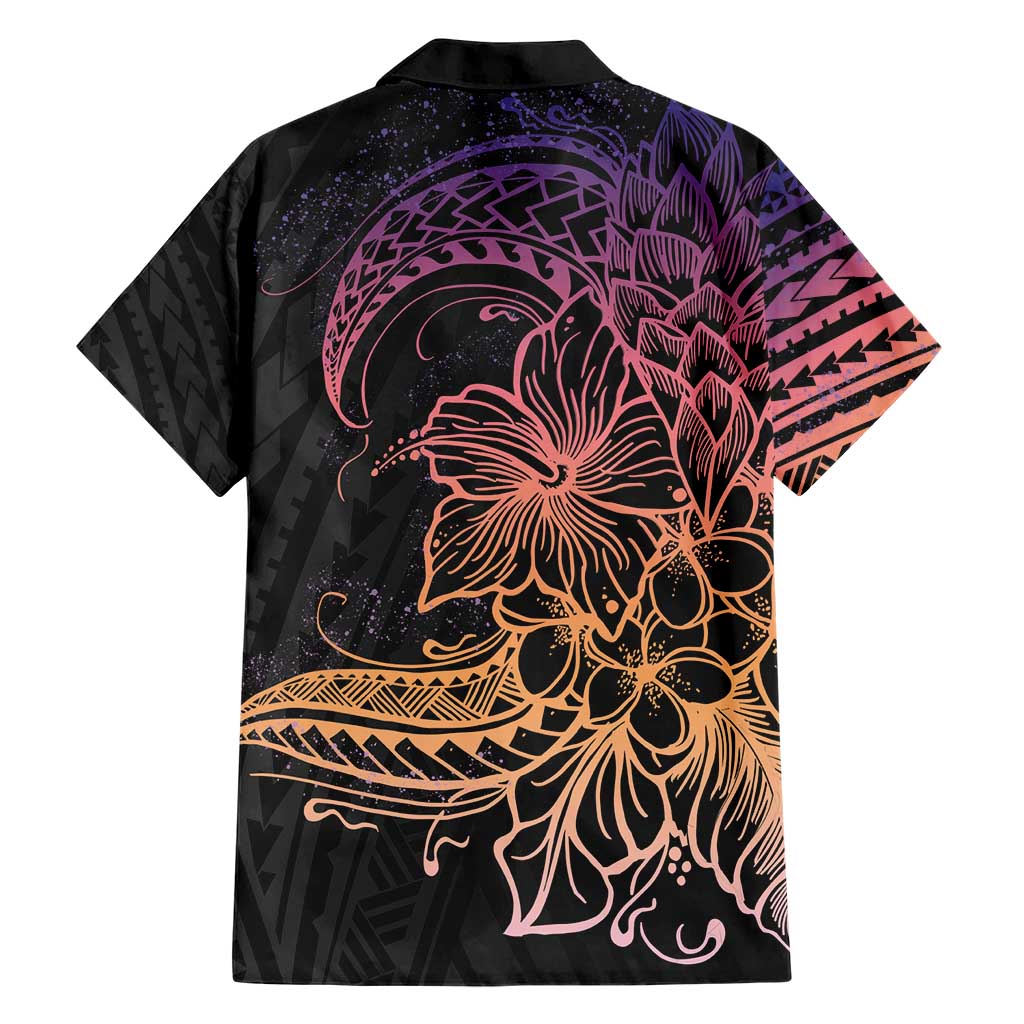 Floral Polynesian Hibiscus Tattoo Family Matching Short Sleeve Bodycon Dress and Hawaiian Shirt Peach Gradient Style LT9 - Polynesian Pride