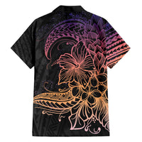 Floral Polynesian Hibiscus Tattoo Family Matching Short Sleeve Bodycon Dress and Hawaiian Shirt Peach Gradient Style LT9 - Polynesian Pride