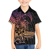 Floral Polynesian Hibiscus Tattoo Family Matching Short Sleeve Bodycon Dress and Hawaiian Shirt Peach Gradient Style LT9 Son's Shirt Peach - Polynesian Pride