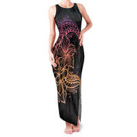 Floral Polynesian Hibiscus Tattoo Family Matching Tank Maxi Dress and Hawaiian Shirt Peach Gradient Style