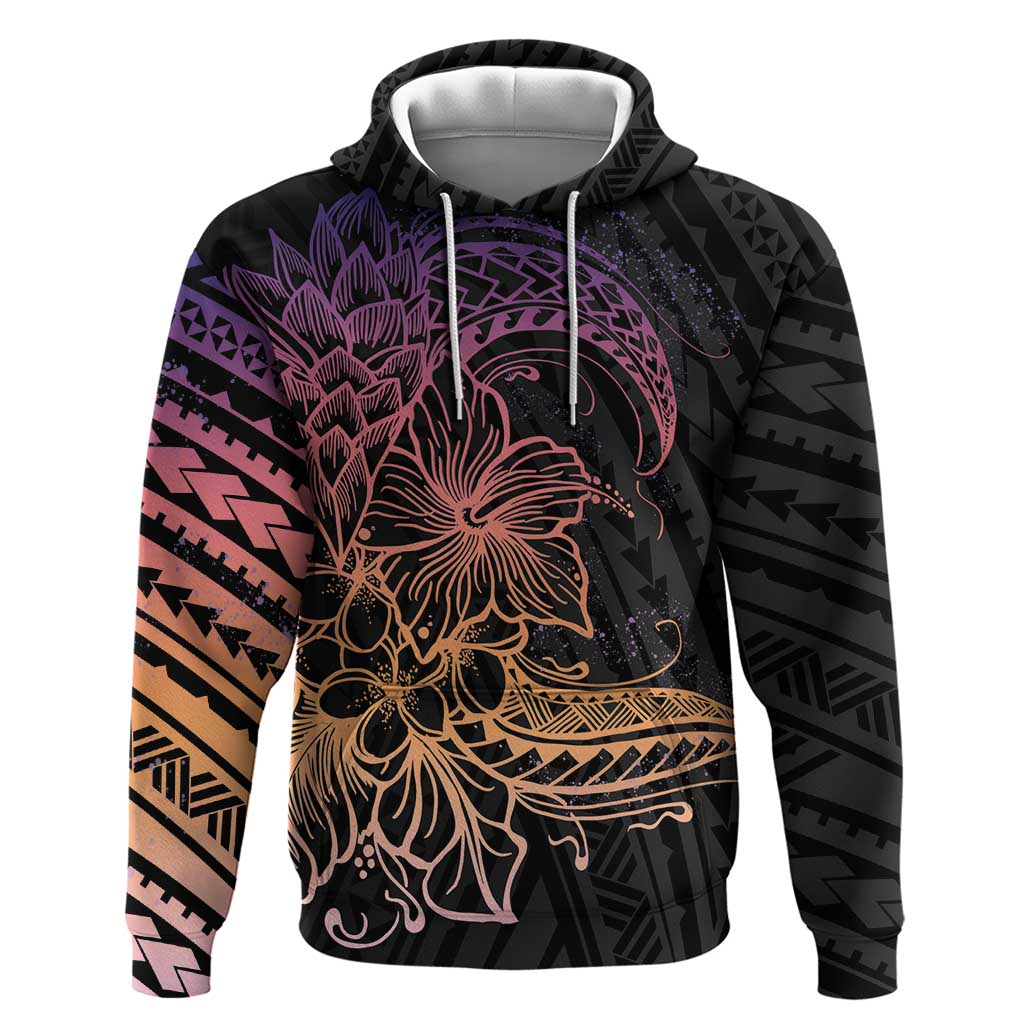 Floral Polynesian Hibiscus Tattoo Hoodie Peach Gradient Style