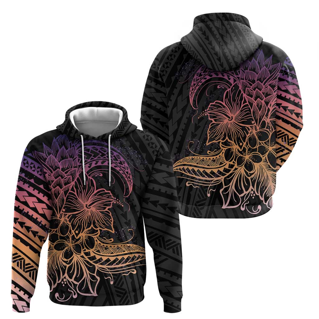 Floral Polynesian Hibiscus Tattoo Hoodie Peach Gradient Style