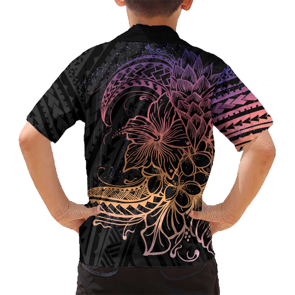 Floral Polynesian Hibiscus Tattoo Kid Hawaiian Shirt Peach Gradient Style