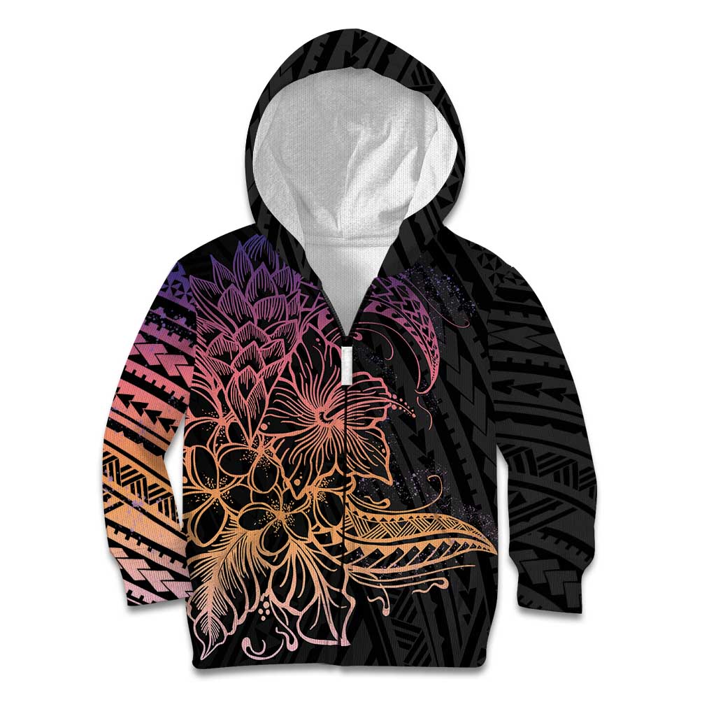 Floral Polynesian Hibiscus Tattoo Kid Hoodie Peach Gradient Style