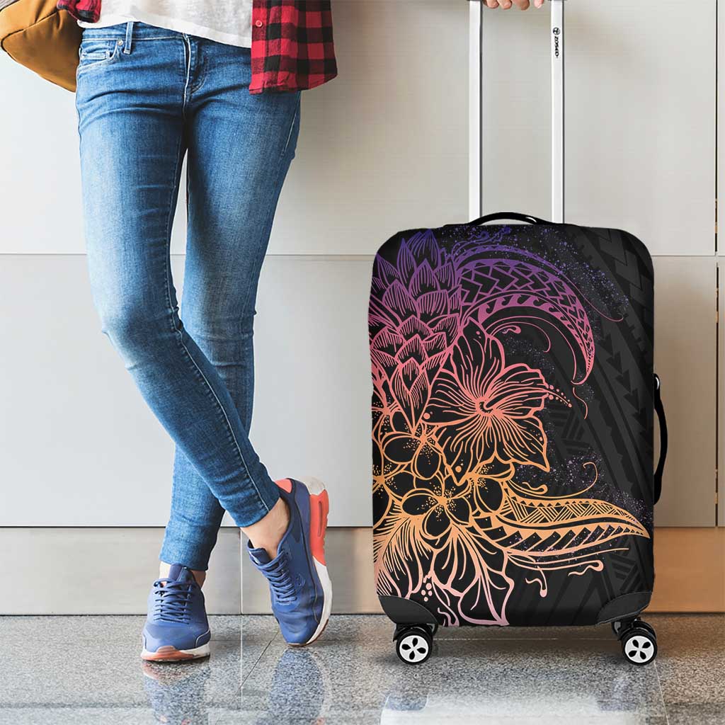 Floral Polynesian Hibiscus Tattoo Luggage Cover Peach Gradient Style