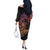 Floral Polynesian Hibiscus Tattoo Off The Shoulder Long Sleeve Dress Peach Gradient Style