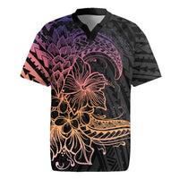 Floral Polynesian Hibiscus Tattoo Rugby Jersey Peach Gradient Style