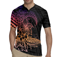 Floral Polynesian Hibiscus Tattoo Rugby Jersey Peach Gradient Style