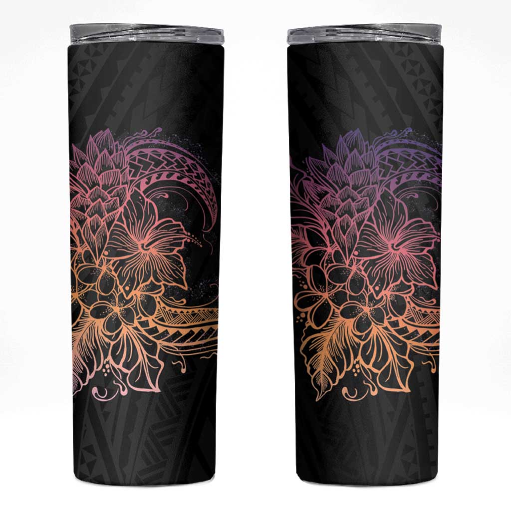 Floral Polynesian Hibiscus Tattoo Skinny Tumbler Peach Gradient Style