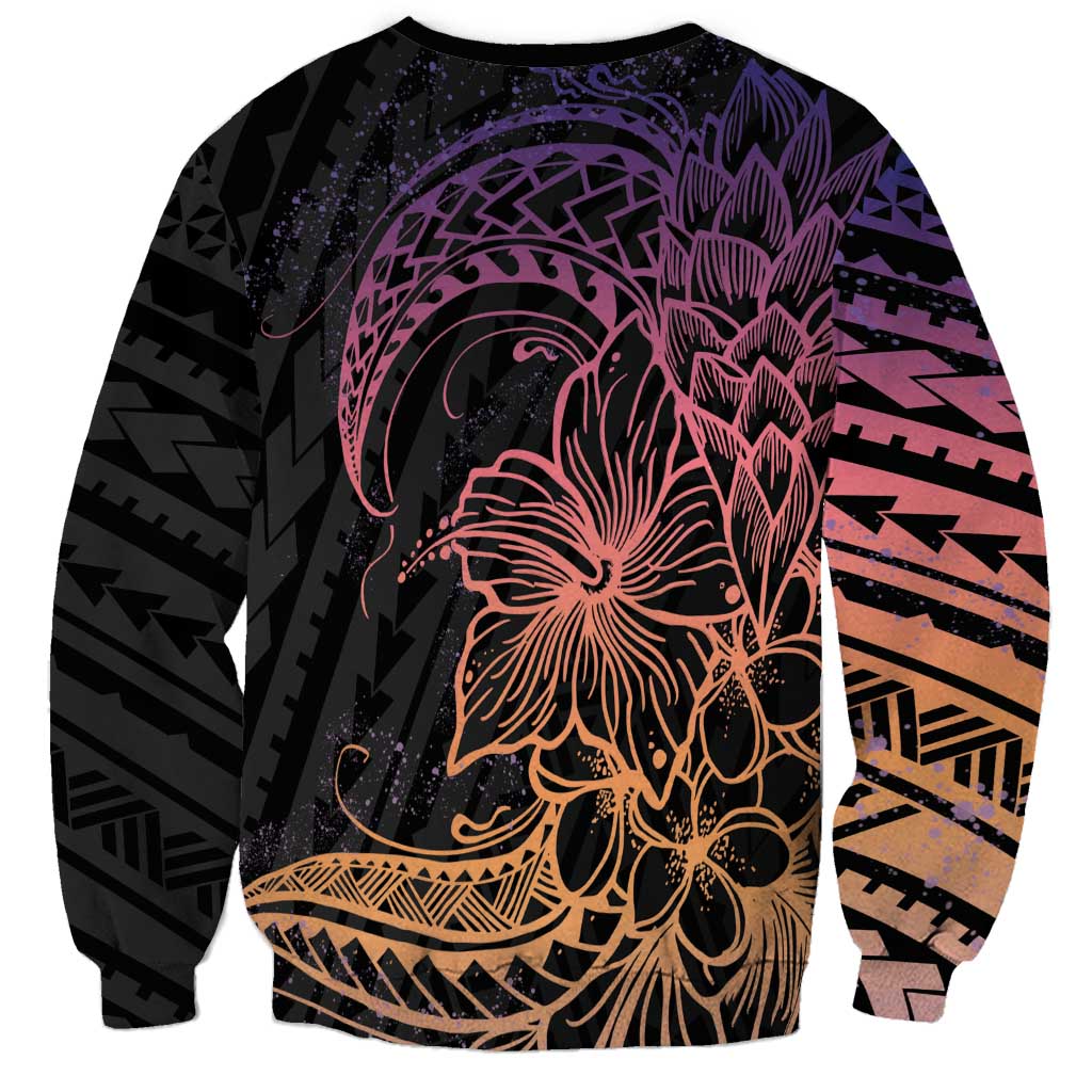 Floral Polynesian Hibiscus Tattoo Sweatshirt Peach Gradient Style
