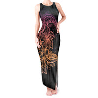Floral Polynesian Hibiscus Tattoo Tank Maxi Dress Peach Gradient Style