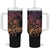 Floral Polynesian Hibiscus Tattoo Tumbler With Handle Peach Gradient Style