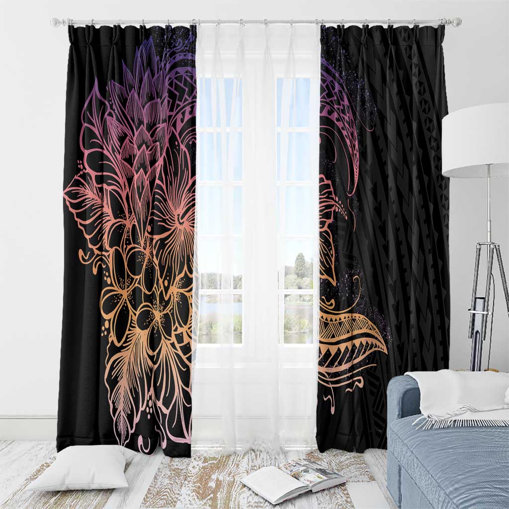 Floral Polynesian Hibiscus Tattoo Window Curtain Peach Gradient Style