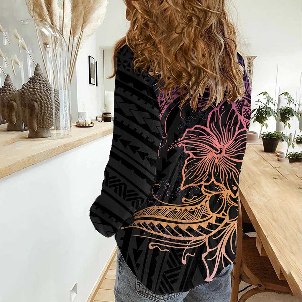 Floral Polynesian Hibiscus Tattoo Women Casual Shirt Peach Gradient Style LT9 - Polynesian Pride
