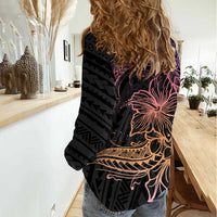 Floral Polynesian Hibiscus Tattoo Women Casual Shirt Peach Gradient Style LT9 - Polynesian Pride