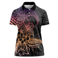 Floral Polynesian Hibiscus Tattoo Women Polo Shirt Peach Gradient Style