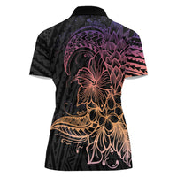 Floral Polynesian Hibiscus Tattoo Women Polo Shirt Peach Gradient Style