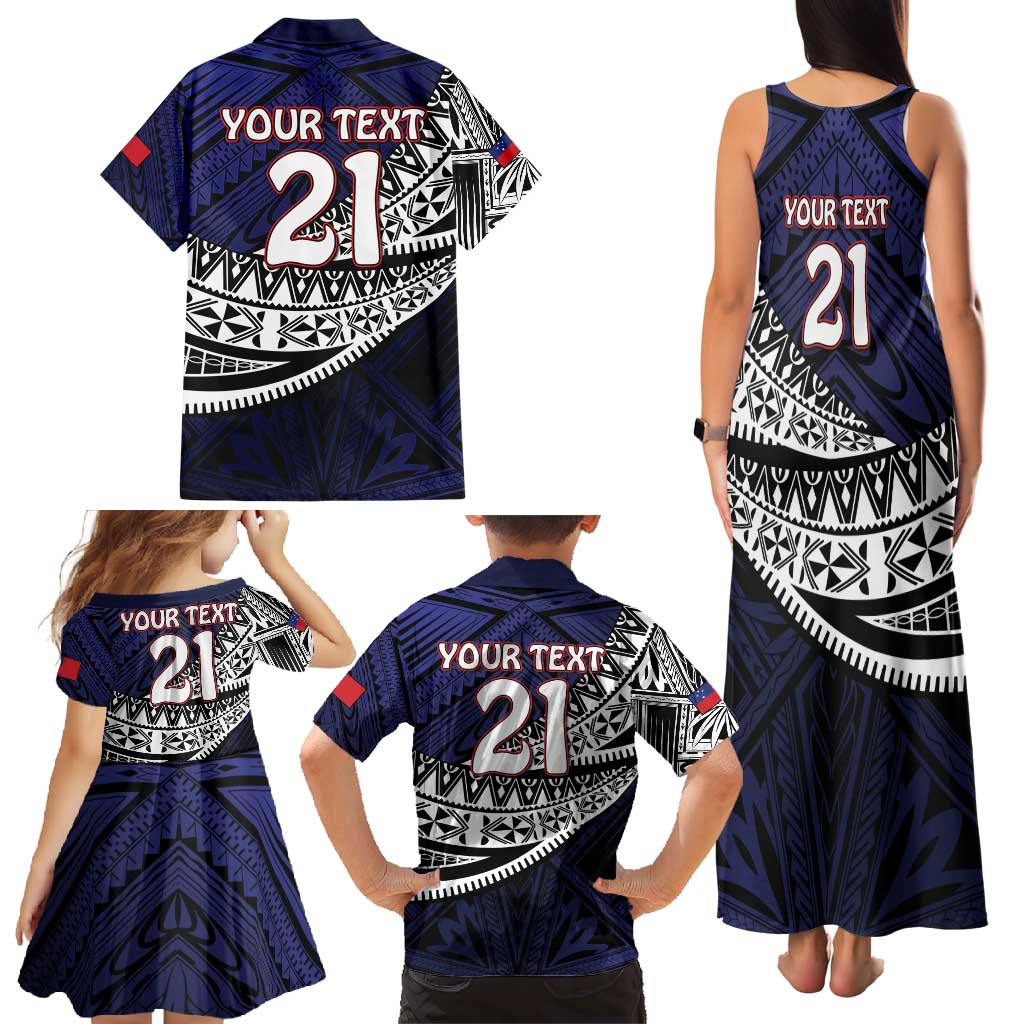 Custom Samoa Rugby Pacific Family Matching Tank Maxi Dress and Hawaiian Shirt Samoan Warrior Tribal Pattern