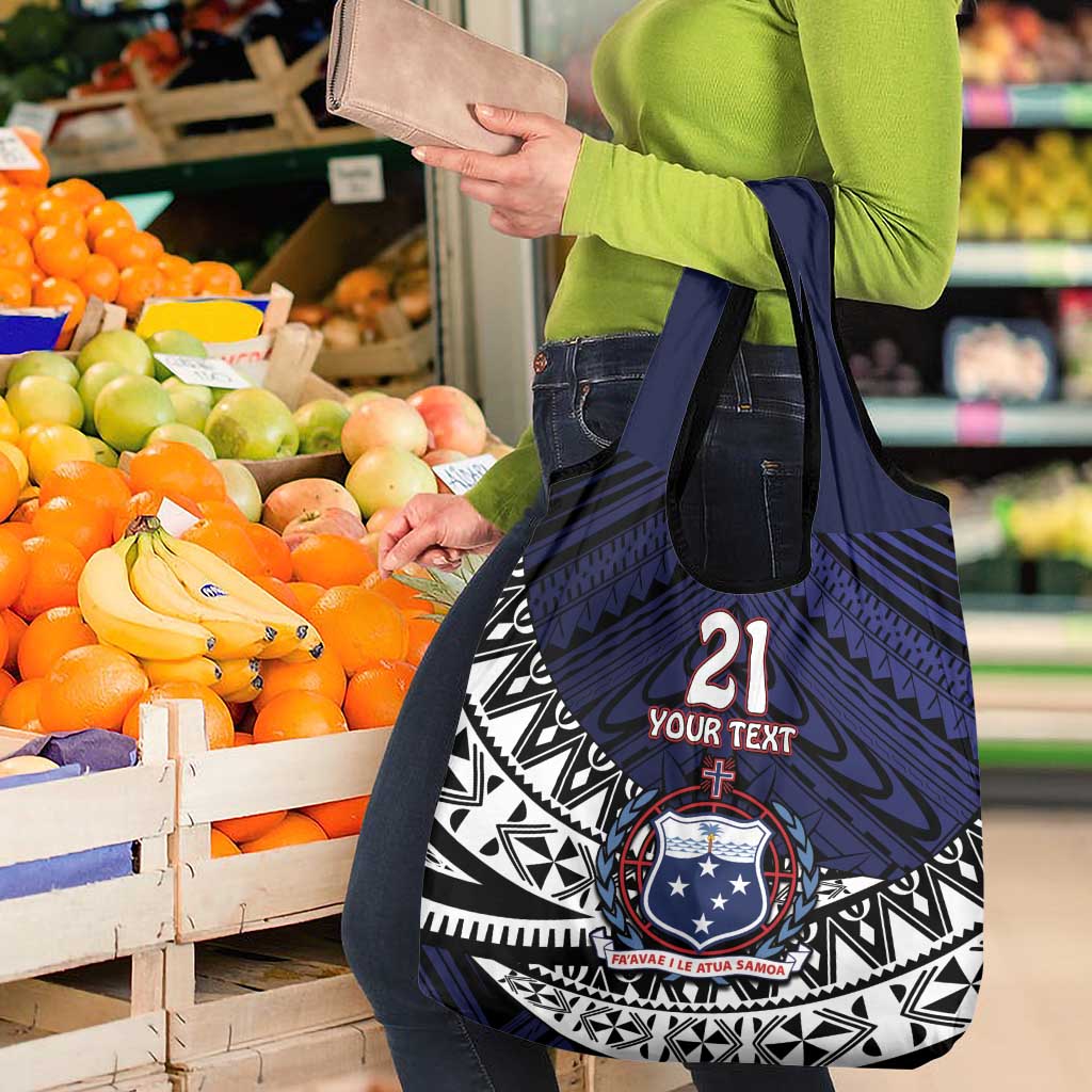 Custom Samoa Rugby Pacific Grocery Bag Samoan Warrior Tribal Pattern