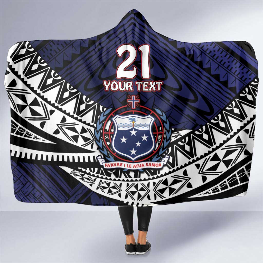 Custom Samoa Rugby Pacific Hooded Blanket Samoan Warrior Tribal Pattern