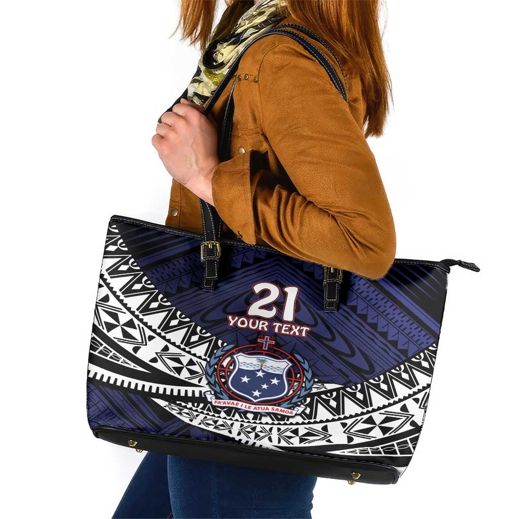 Custom Samoa Rugby Pacific Leather Tote Bag Samoan Warrior Tribal Pattern