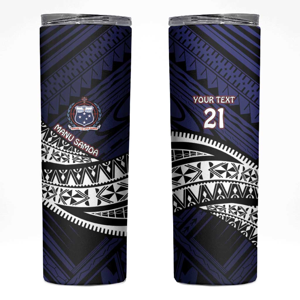 Custom Samoa Rugby Pacific Skinny Tumbler Samoan Warrior Tribal Pattern