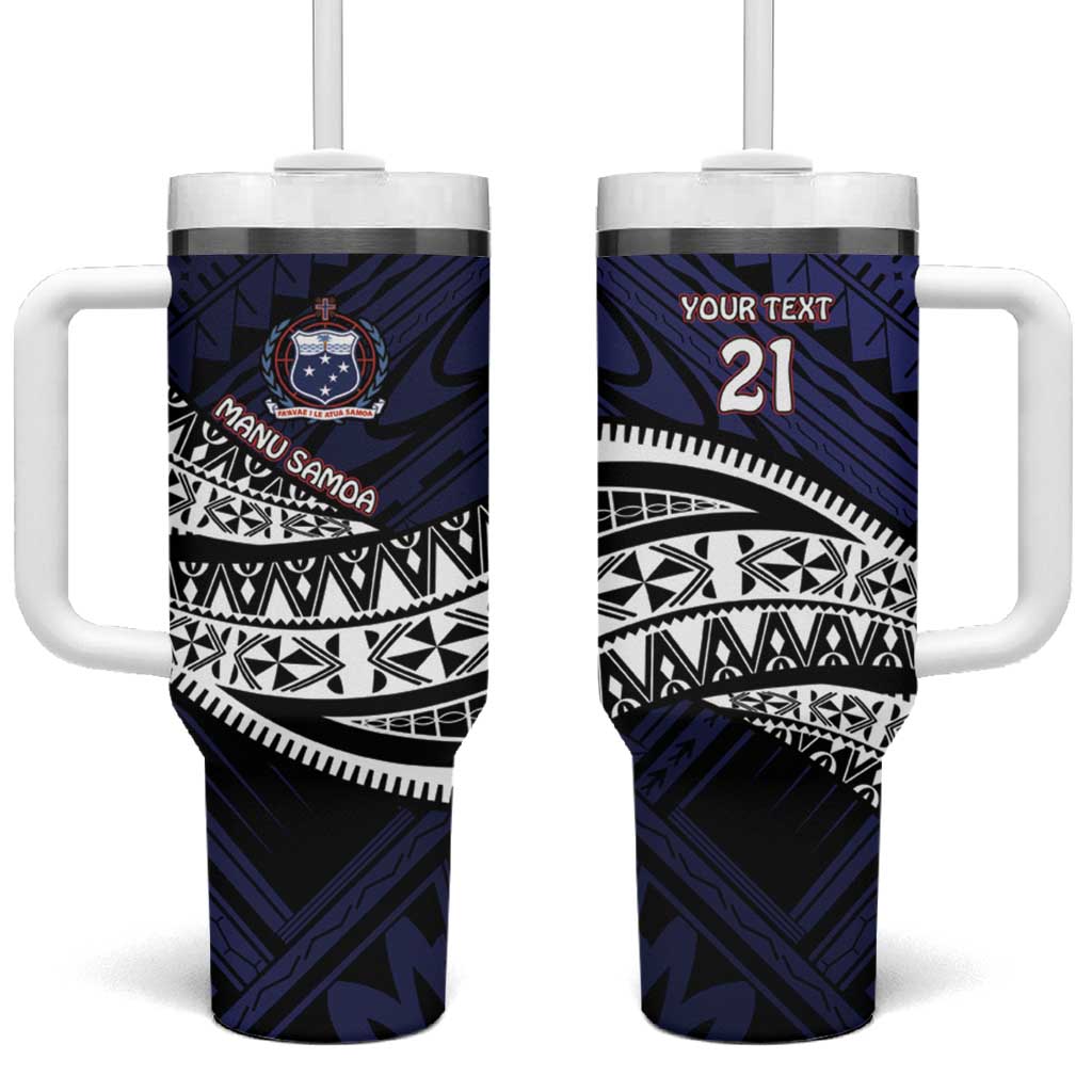 Custom Samoa Rugby Pacific Tumbler With Handle Samoan Warrior Tribal Pattern