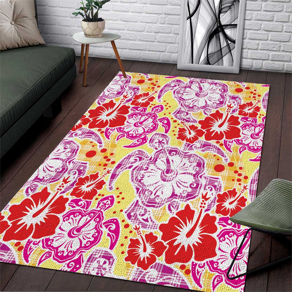 Palaka with Honu and Hibiscus Area Rug Hawaiian Heritage Spirit - Polynesian Pride