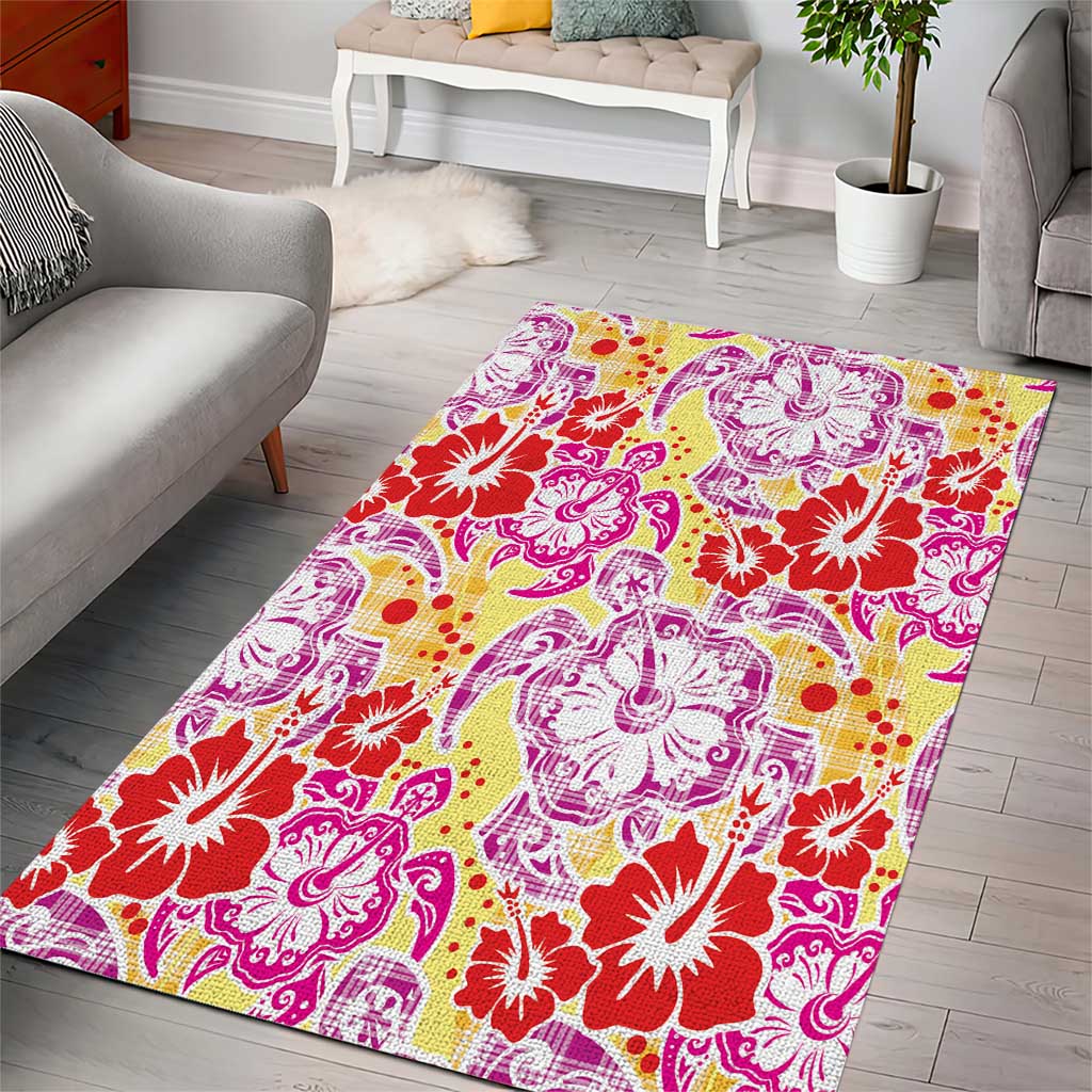 Palaka with Honu and Hibiscus Area Rug Hawaiian Heritage Spirit - Polynesian Pride