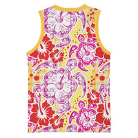 Palaka with Honu and Hibiscus Basketball Jersey Hawaiian Heritage Spirit - Polynesian Pride