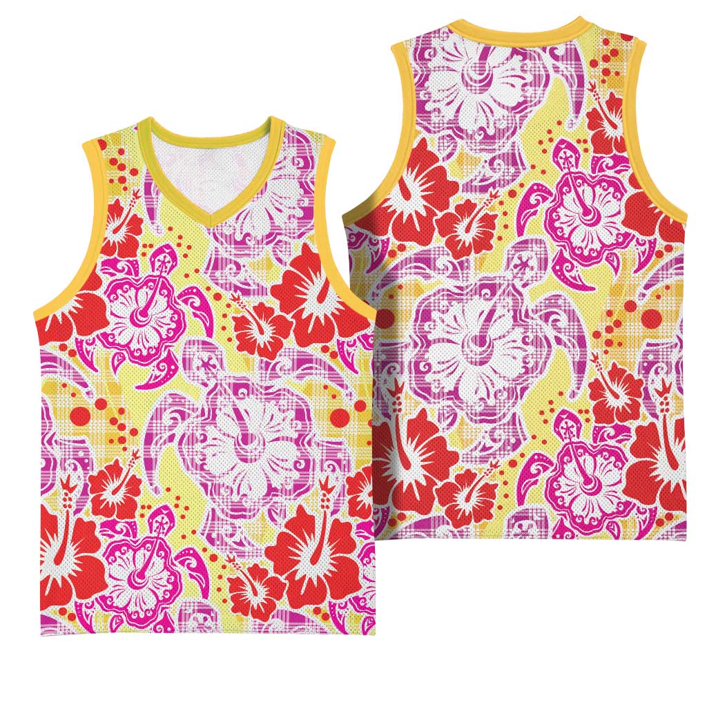 Palaka with Honu and Hibiscus Basketball Jersey Hawaiian Heritage Spirit - Polynesian Pride