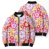 Palaka with Honu and Hibiscus Bomber Puffer Jacket Hawaiian Heritage Spirit - Polynesian Pride