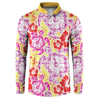Palaka with Honu and Hibiscus Button Sweatshirt Hawaiian Heritage Spirit - Polynesian Pride