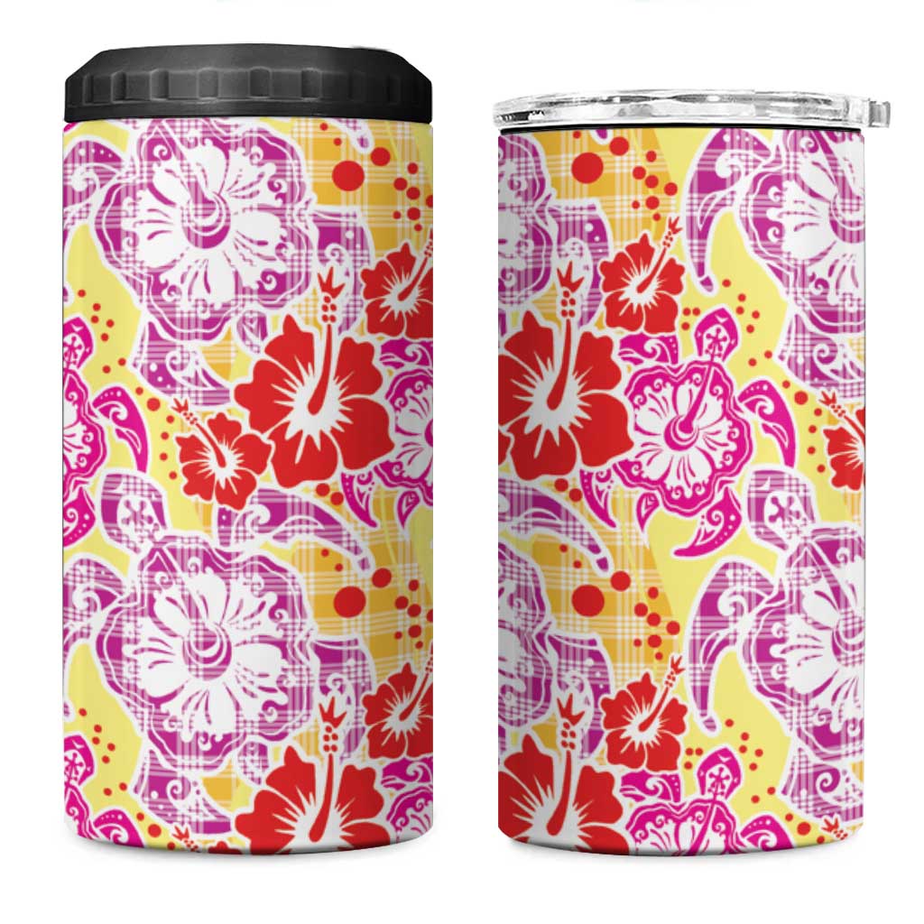 Palaka with Honu and Hibiscus 4 in 1 Can Cooler Tumbler Hawaiian Heritage Spirit - Polynesian Pride