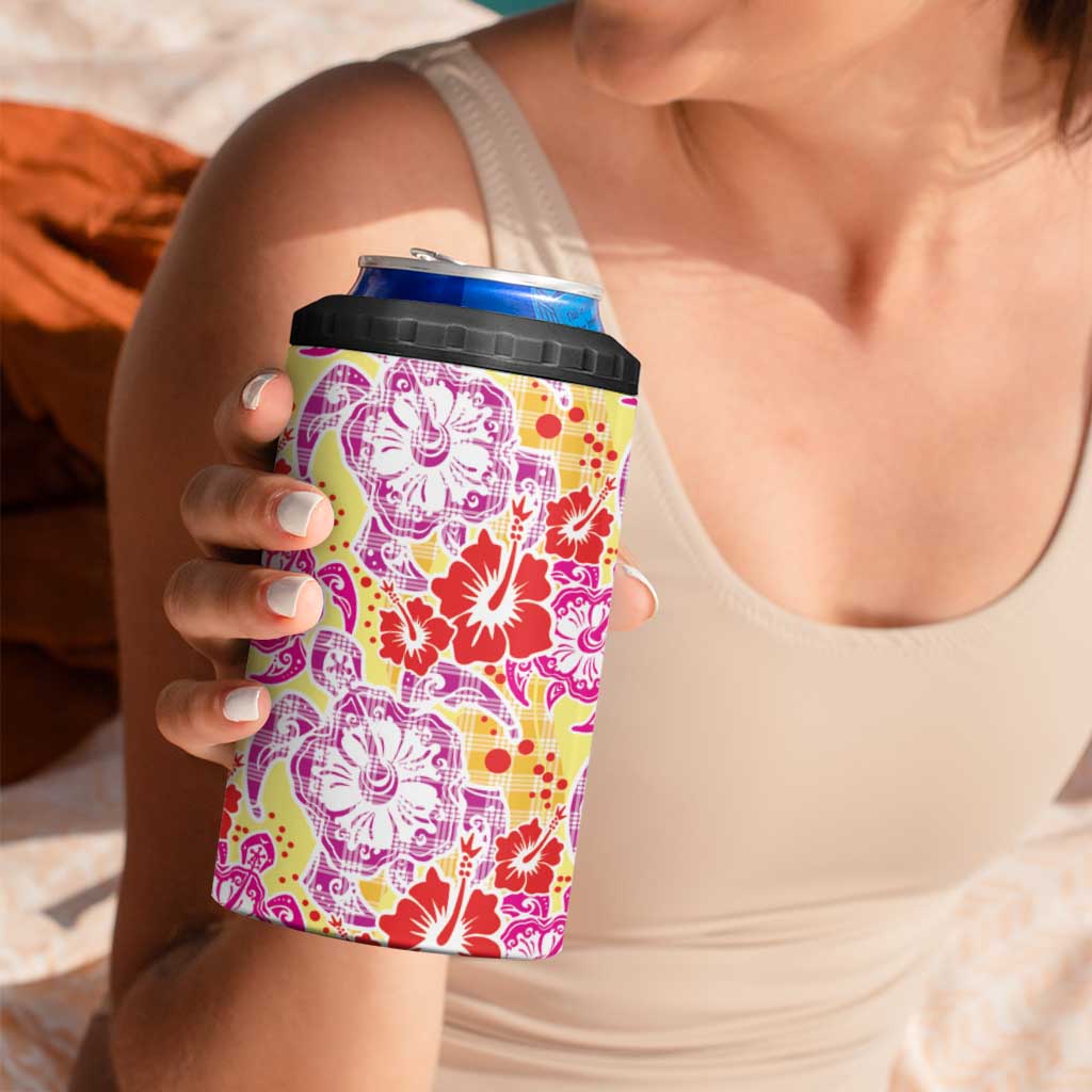 Palaka with Honu and Hibiscus 4 in 1 Can Cooler Tumbler Hawaiian Heritage Spirit - Polynesian Pride