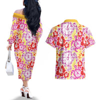 Palaka with Honu and Hibiscus Couples Matching Off The Shoulder Long Sleeve Dress and Hawaiian Shirt Hawaiian Heritage Spirit - Polynesian Pride
