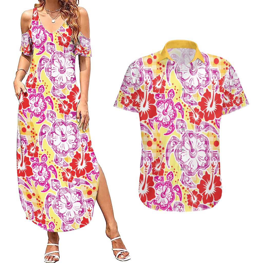 Palaka with Honu and Hibiscus Couples Matching Summer Maxi Dress and Hawaiian Shirt Hawaiian Heritage Spirit - Polynesian Pride
