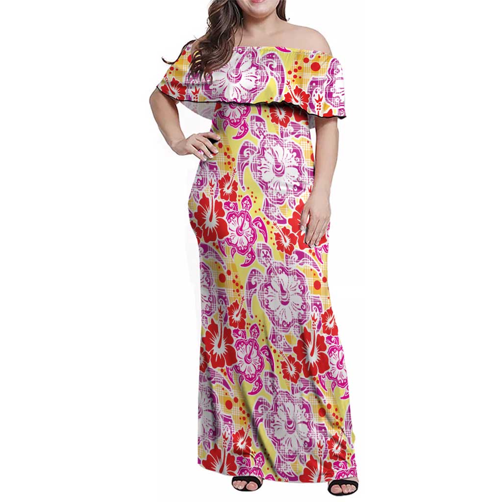 Palaka with Honu and Hibiscus Family Matching Off Shoulder Maxi Dress and Hawaiian Shirt Hawaiian Heritage Spirit - Polynesian Pride