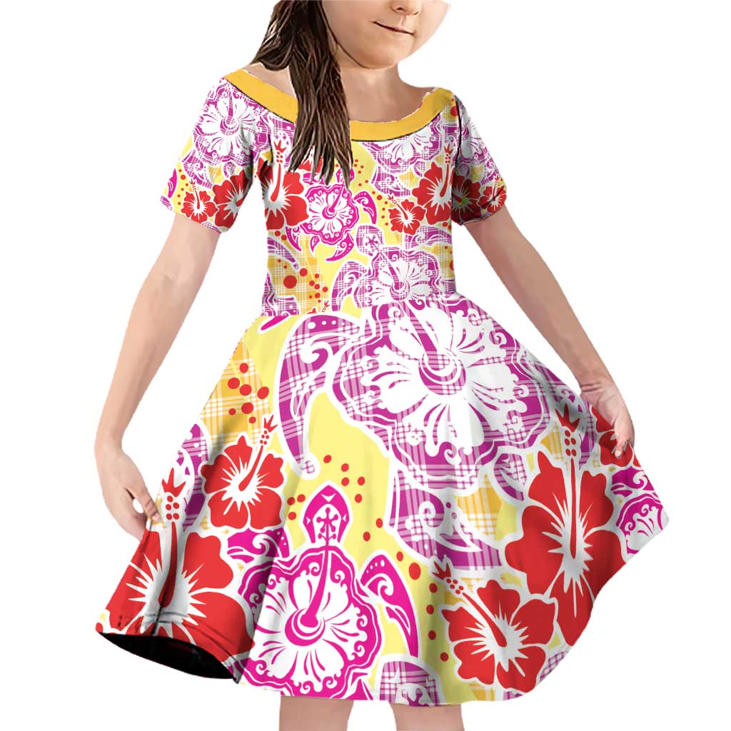 Palaka with Honu and Hibiscus Family Matching Off Shoulder Short Dress and Hawaiian Shirt Hawaiian Heritage Spirit - Polynesian Pride