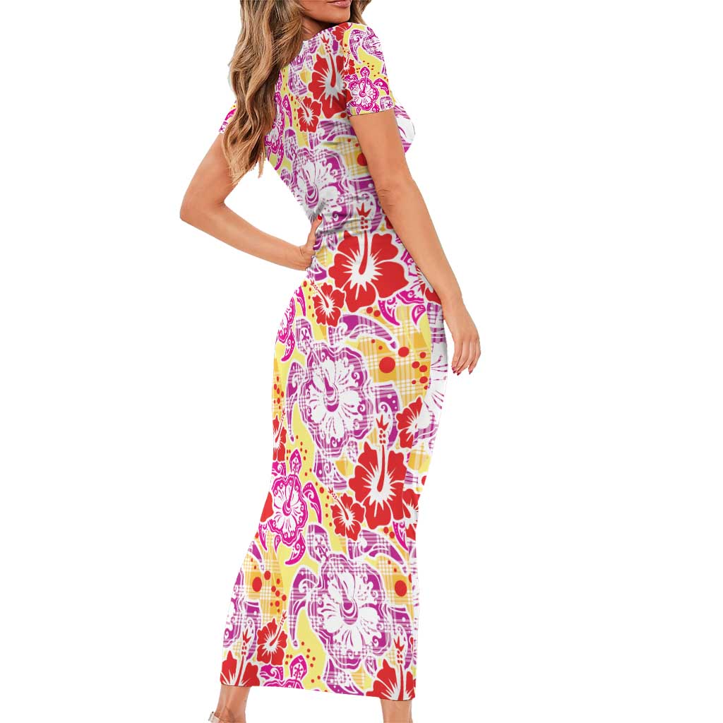 Palaka with Honu and Hibiscus Family Matching Short Sleeve Bodycon Dress and Hawaiian Shirt Hawaiian Heritage Spirit - Polynesian Pride