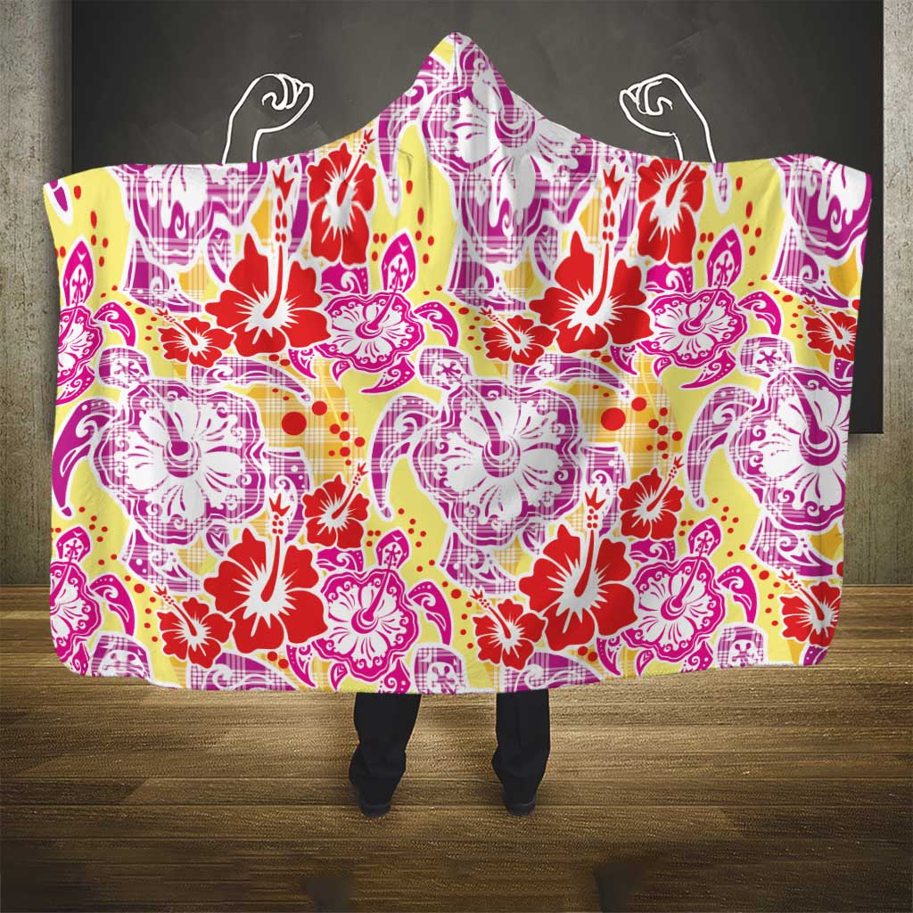 Palaka with Honu and Hibiscus Hooded Blanket Hawaiian Heritage Spirit - Polynesian Pride