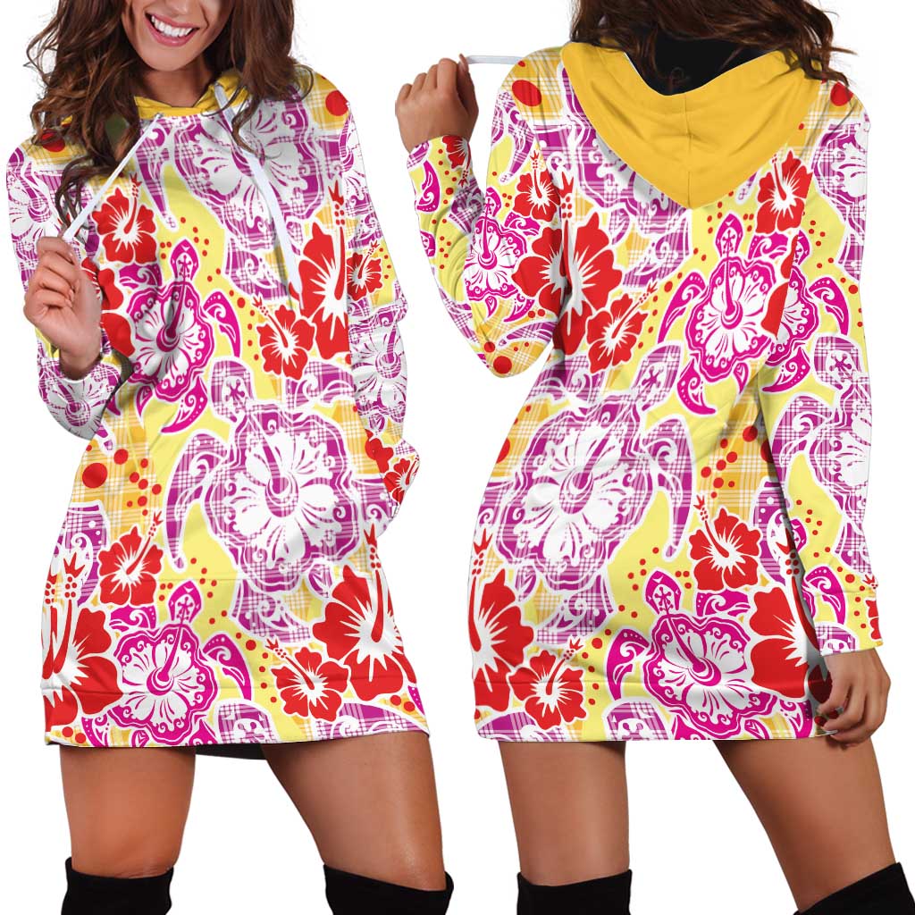 Palaka with Honu and Hibiscus Hoodie Dress Hawaiian Heritage Spirit - Polynesian Pride