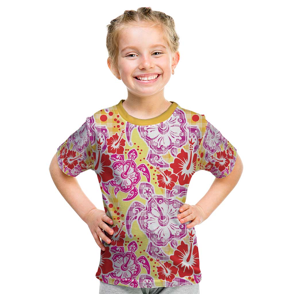 Palaka with Honu and Hibiscus Kid T Shirt Hawaiian Heritage Spirit - Polynesian Pride