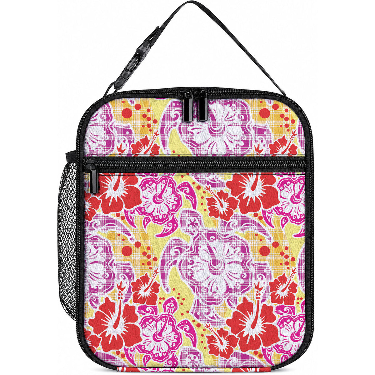 Palaka with Honu and Hibiscus Lunch Bag Hawaiian Heritage Spirit LT9 10.2 × 8.3 × 4.3 inch Red - Polynesian Pride