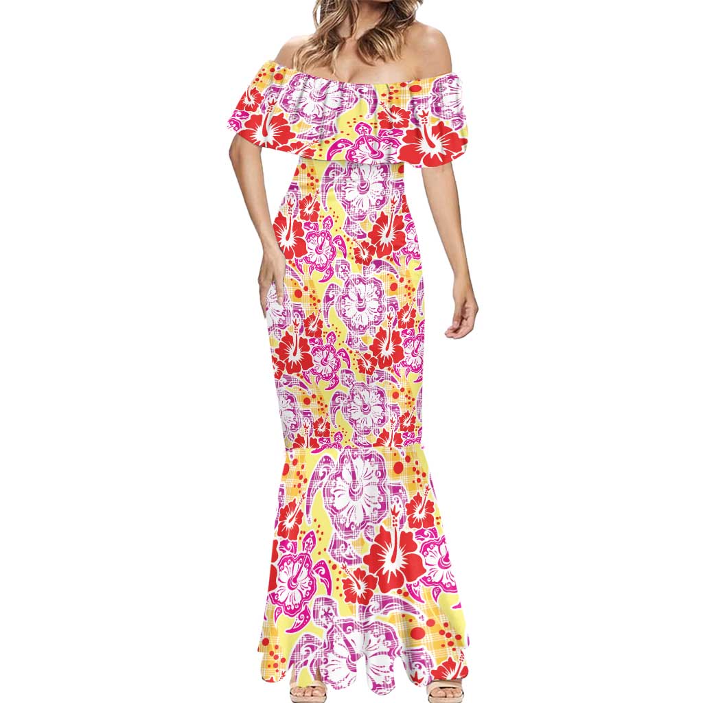 Palaka with Honu and Hibiscus Mermaid Dress Hawaiian Heritage Spirit - Polynesian Pride