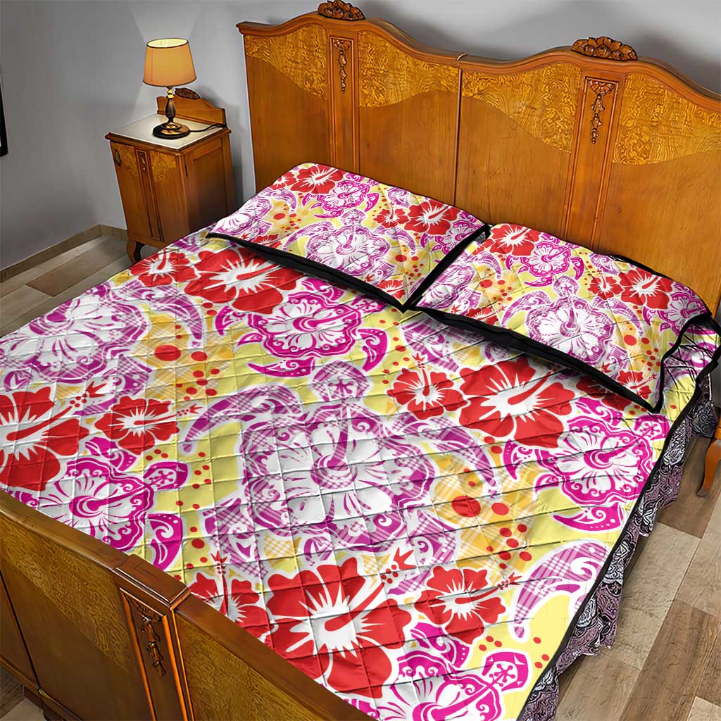 Palaka with Honu and Hibiscus Quilt Bed Set Hawaiian Heritage Spirit - Polynesian Pride