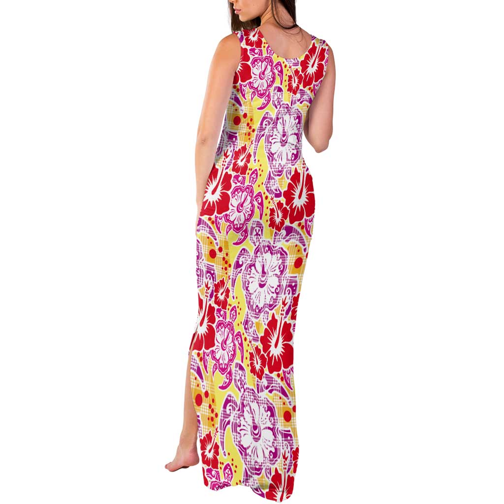 Palaka with Honu and Hibiscus Tank Maxi Dress Hawaiian Heritage Spirit - Polynesian Pride